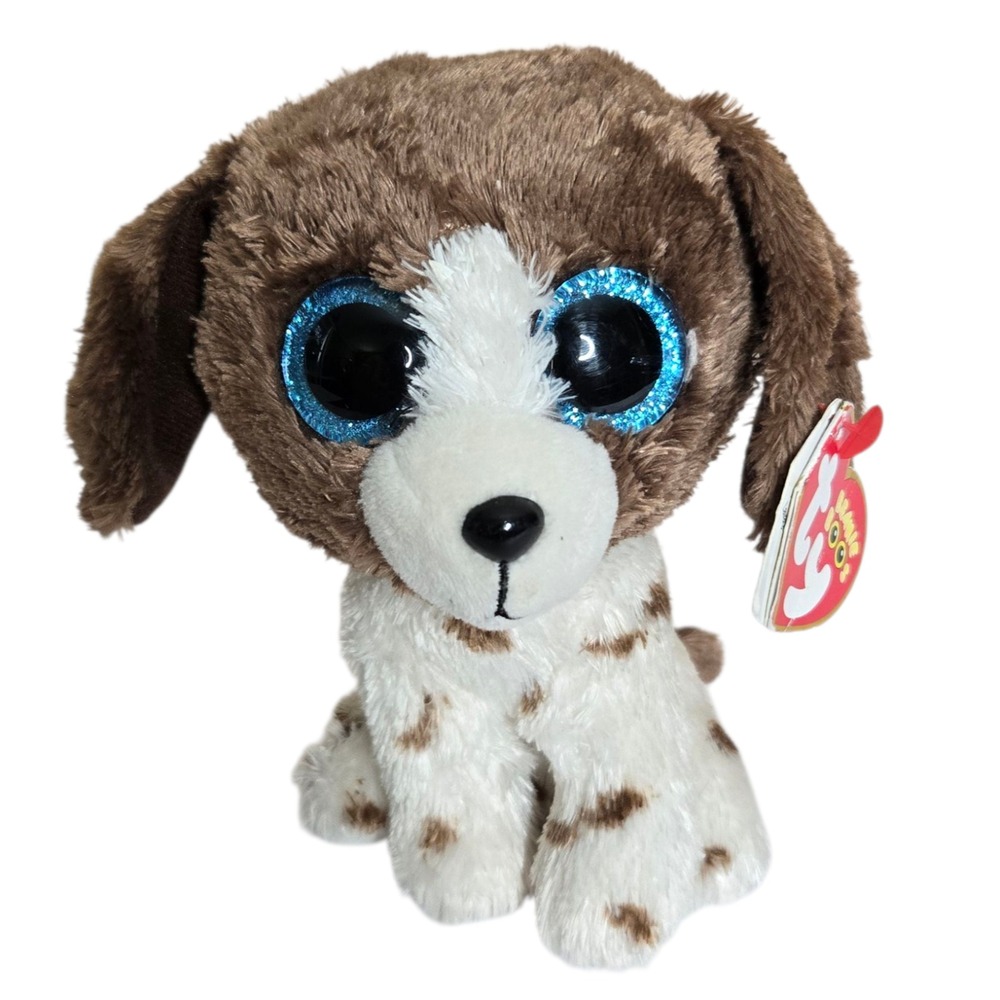 Ty Beanie Boo Muddles Dog 6" Brown White‎ Plush Stuffed Animal Puppy Toy